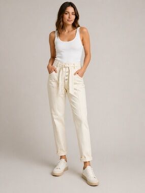 Circle of Trust High-Rise Ivory Pants Tie Waist Button Fly Size 29 NWT